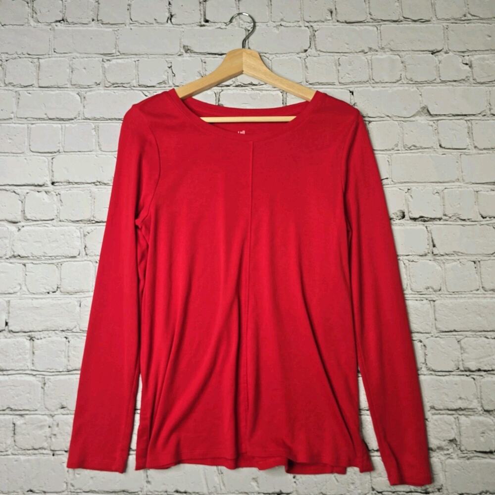 J Jill Long Sleeve 100% Pima Cotton Crew Neck Tee Poppy Ruby Red Size Small